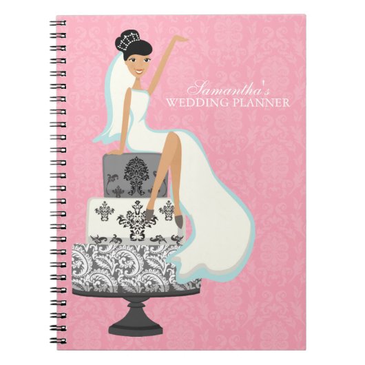Zwarte bruid op bruiloft Cake {roze} Notitieboek (Voorkant)