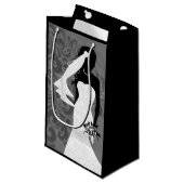 Zwarte bruid silhouet in een witte trouwjurk klein cadeauzakje (Voorkant Gekanteld)