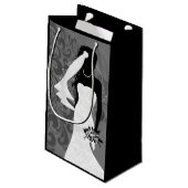 Zwarte bruid silhouet in een witte trouwjurk klein cadeauzakje (Achterkant Gekanteld)