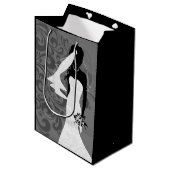 Zwarte bruid silhouet in witte trouwjurk medium cadeauzakje (Voorkant Gekanteld)