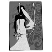 Zwarte bruid silhouet in witte trouwjurk medium cadeauzakje (Achterkant)