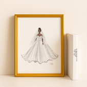 Zwarte bruid, witte jurk, kunstwerk, illustratie, poster