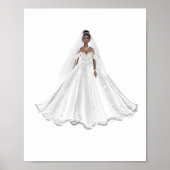 Zwarte bruid, witte jurk, kunstwerk, illustratie, poster (Voorkant)