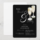 Zwarte bruids brunch & bubbeldouche kaart (Voorkant / Achterkant)