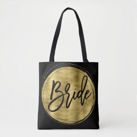 Zwarte Bruids Trouwtassen Nep Goud Folie Tote Bag (Voorkant)