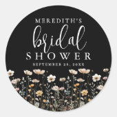 Zwarte Bruidsfeest Wildflower Ronde Sticker (Voorkant)
