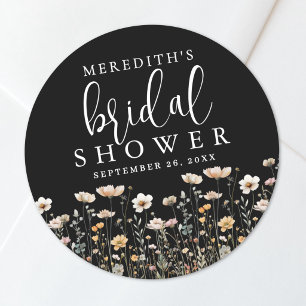 Zwarte Bruidsfeest Wildflower Ronde Sticker