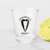 Zwarte Bruidsjonker Naam Trouw Bruiloft Bachelorfe Shot Glas (Voorkant)