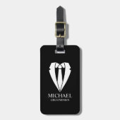 Zwarte bruidskostuum en Stropdas Groomsman Bagagelabel (Voorkant verticaal)