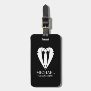 Zwarte bruidskostuum en Stropdas Groomsman Bagagelabel