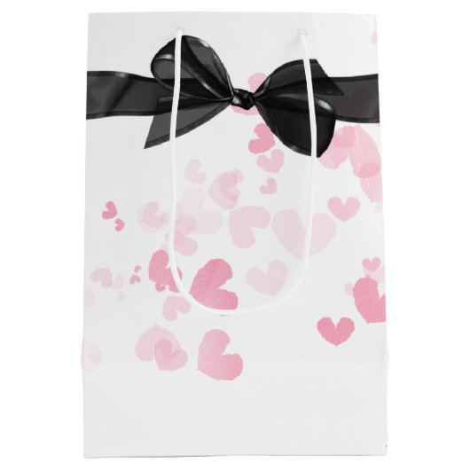 Zwarte bruiloft boog op wit met harten medium cadeauzakje (Achterkant)
