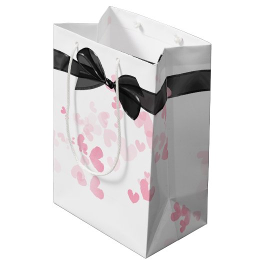 Zwarte bruiloft boog op wit met harten medium cadeauzakje (Achterkant Gekanteld)