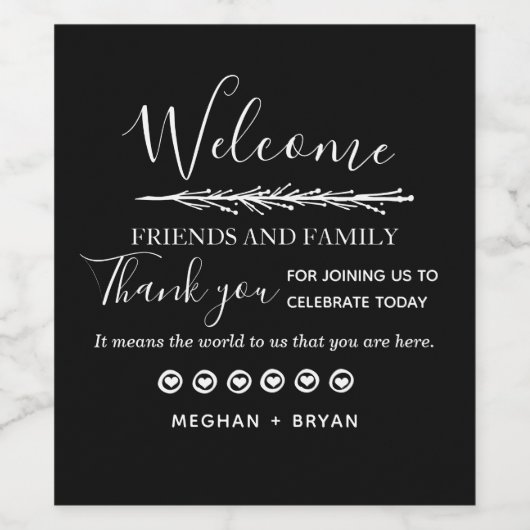 Zwarte bruiloft dank u bericht wijn etiket (Enkel label)