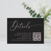 Zwarte bruiloft details met roze script en QR-code Informatiekaartje (Staand voorkant)