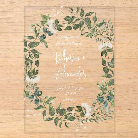 Zwarte bruiloft florale Lily Invitation classics Acryl Uitnodigingen (Voorkant)
