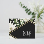 Zwarte bruiloft florale Lily Invitation classics Briefkaart (Staand voorkant)