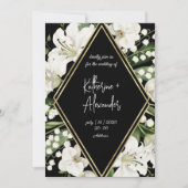 Zwarte bruiloft florale Lily Invitation classics Kaart (Voorkant)