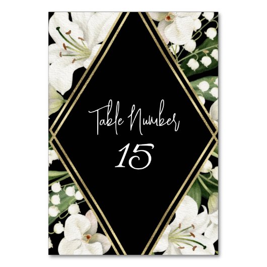 Zwarte bruiloft florale Lily Invitation classics Kaart (Voorkant)