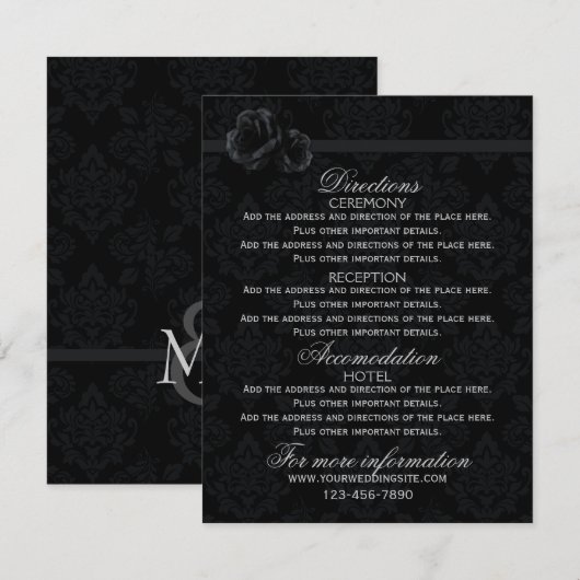 Zwarte bruiloft-informatiekaarten Wedding-omsluiti Informatiekaartje (Voorkant / Achterkant)