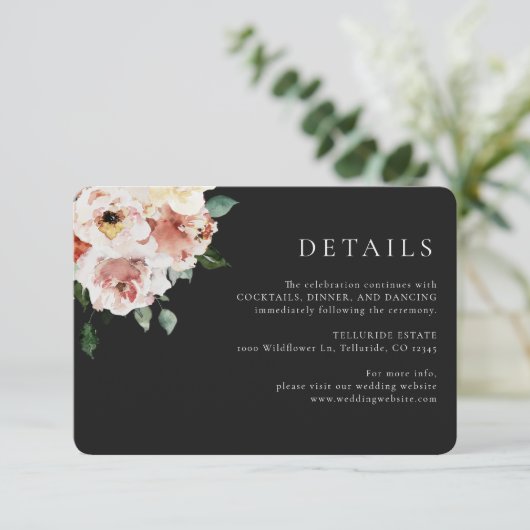 Zwarte bruiloft informatiekaartje (Staand voorkant)