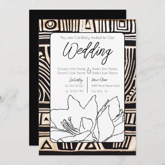 Zwarte bruiloft kaart (Voorkant / Achterkant)