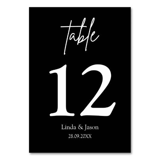 Zwarte bruiloft kalligrafie script tafel nummer kaart (Voorkant)
