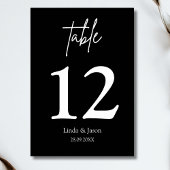 Zwarte bruiloft kalligrafie script tafel nummer kaart