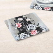 Zwarte bruiloft met Rozen Kartonnen Onderzetters (Schuin)