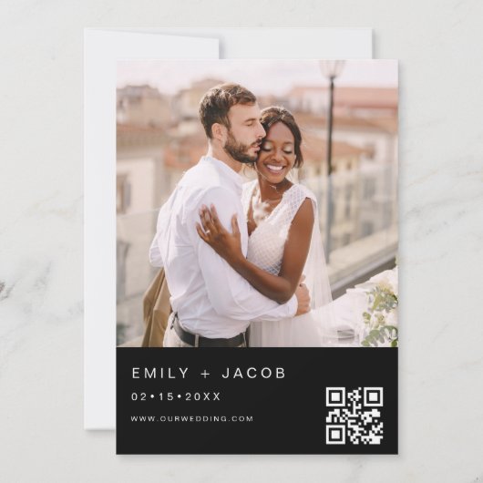 Zwarte Bruiloft Minimalistische QR-code Kaart (Achterkant)