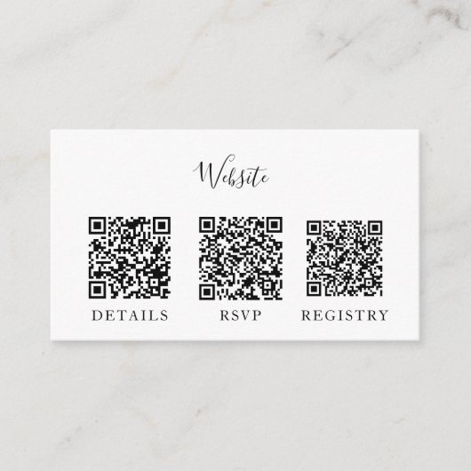 Zwarte bruiloft moderne QR code insert minimalisti Informatiekaartje (Voorkant)