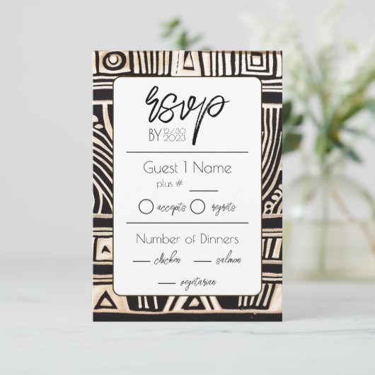 Zwarte bruiloft RSVP kaartje (Staand voorkant)