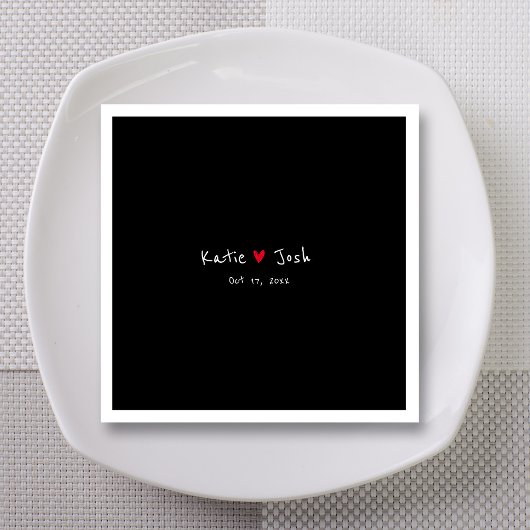 Zwarte bruiloft servetten met handgeschreven namen