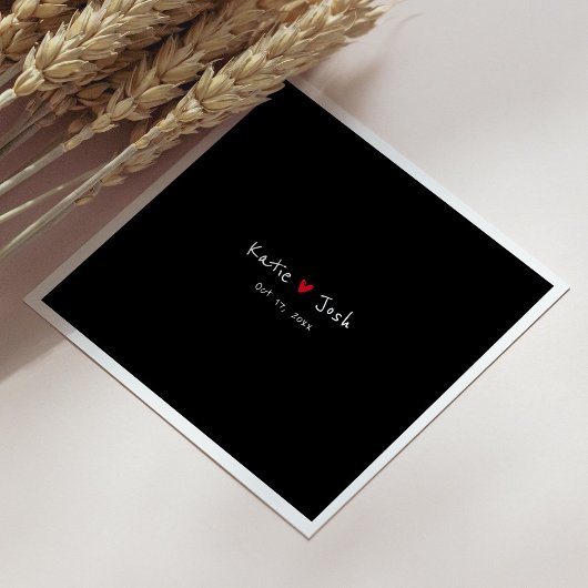 Zwarte bruiloft servetten met handgeschreven namen