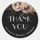 Zwarte Bruiloft Shower Bedankt. Elegante Herfst Bl Ronde Sticker (Voorkant)