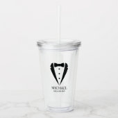 Zwarte bruiloft Tuxedo pak Gepersonaliseerde Groom Acryl Drinkbeker (Voorkant)