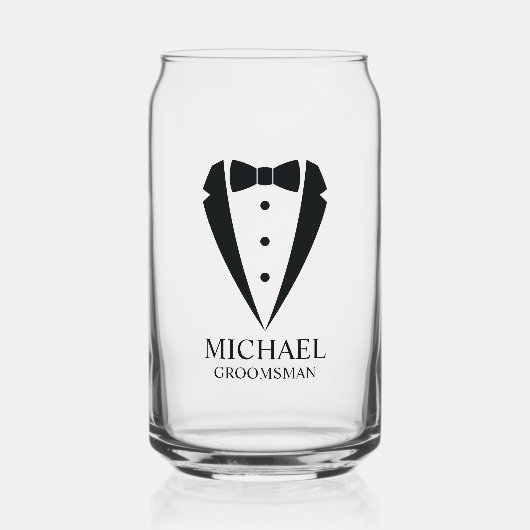 Zwarte bruiloft Tuxedo pak Gepersonaliseerde Groom Blikvorm Glas (Voorkant)