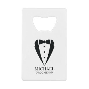 Zwarte bruiloft Tuxedo pak Gepersonaliseerde Groom Creditkaart Flessenopener