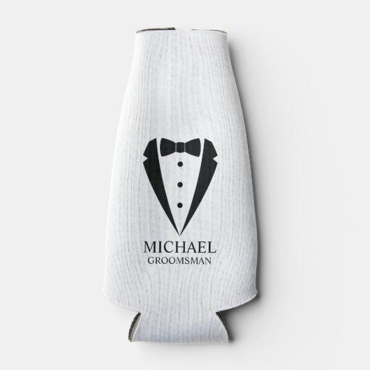 Zwarte bruiloft Tuxedo pak Gepersonaliseerde Groom Flesjeskoeler (Voorkant)