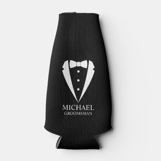 Zwarte bruiloft Tuxedo pak Gepersonaliseerde Groom Flesjeskoeler (Voorkant)