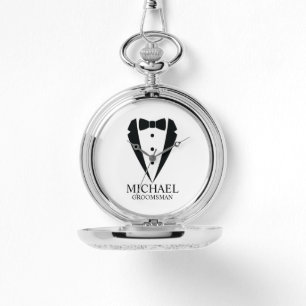 Zwarte bruiloft Tuxedo pak Gepersonaliseerde Groom Horloge