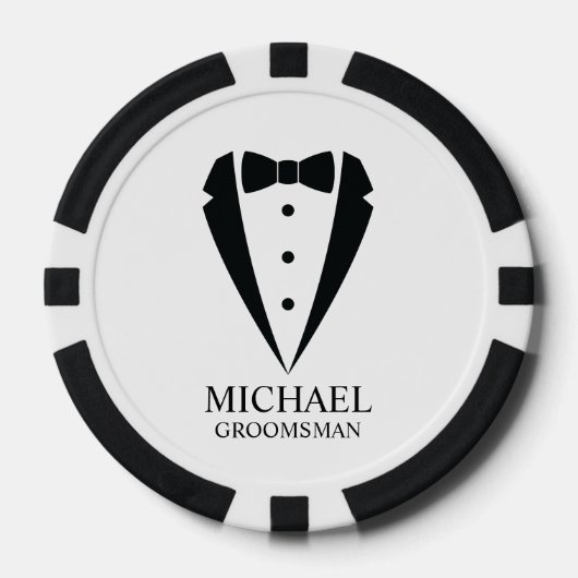Zwarte bruiloft Tuxedo pak Gepersonaliseerde Groom Poker Chips (Voorkant)