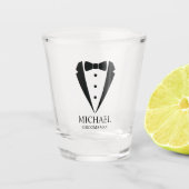 Zwarte bruiloft Tuxedo pak Gepersonaliseerde Groom Shot Glas (Voorkant)