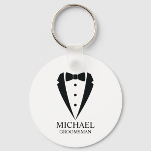 Zwarte bruiloft Tuxedo pak Gepersonaliseerde Groom Sleutelhanger