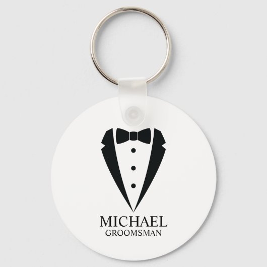 Zwarte bruiloft Tuxedo pak Gepersonaliseerde Groom Sleutelhanger (Voorkant)