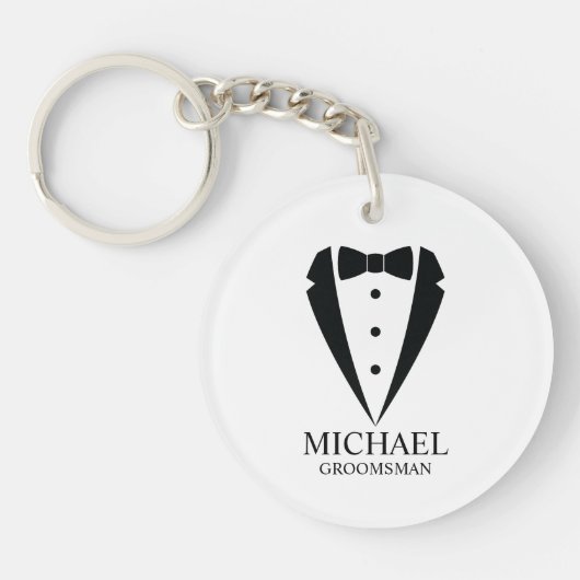 Zwarte bruiloft Tuxedo pak Gepersonaliseerde Groom Sleutelhanger (Voorkant)