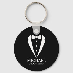 Zwarte bruiloft Tuxedo pak Gepersonaliseerde Groom Sleutelhanger
