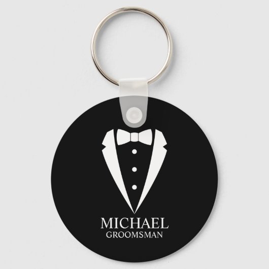 Zwarte bruiloft Tuxedo pak Gepersonaliseerde Groom Sleutelhanger (Voorkant)