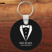 Zwarte bruiloft Tuxedo pak Gepersonaliseerde Groom Sleutelhanger (Voorkant)