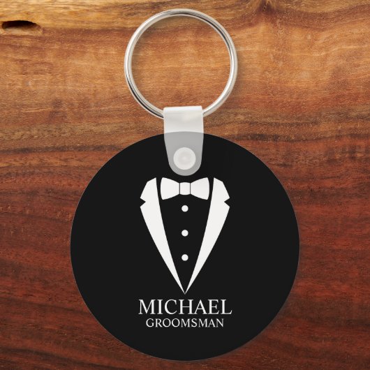 Zwarte bruiloft Tuxedo pak Gepersonaliseerde Groom Sleutelhanger (Voorkant)