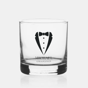 Zwarte bruiloft Tuxedo pak Gepersonaliseerde Groom Whisky Glas